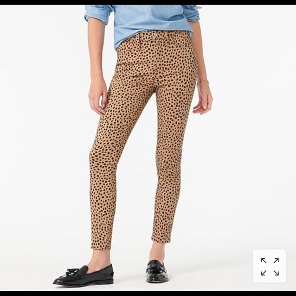 J Crew 9”high-rise toothpick jean in leopard dot